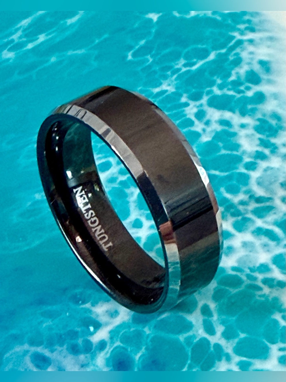 Tungsten Carbide Black & Silver Faceted Ring
